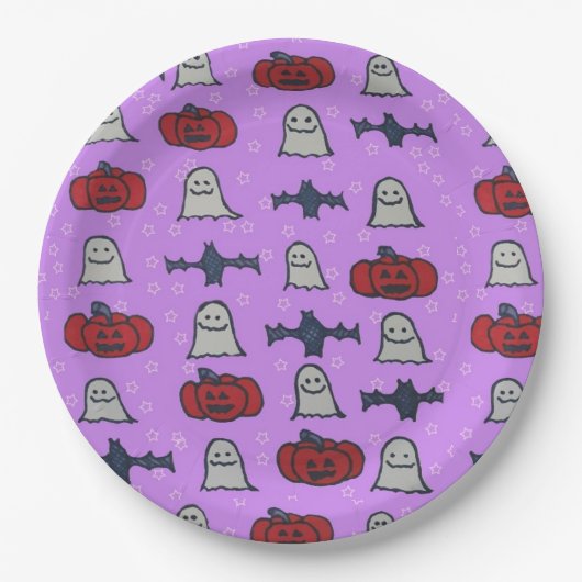 Paarse Halloween Fun Print Papieren Bordje (Voorkant)