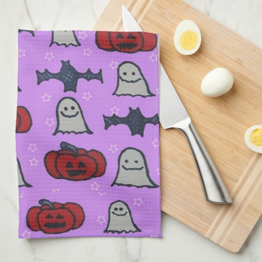 Paarse Halloween Fun Print Theedoek (Quarter Fold)