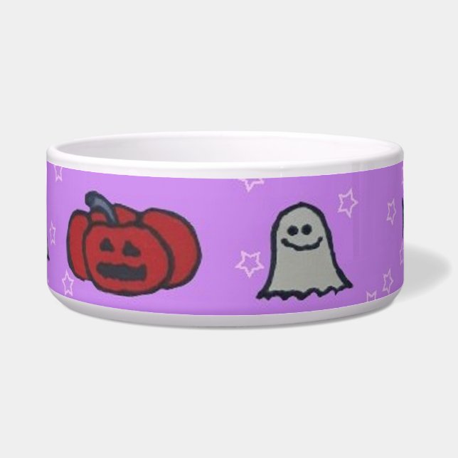 Paarse Halloween Fun Print Voerbakje (Voorkant)