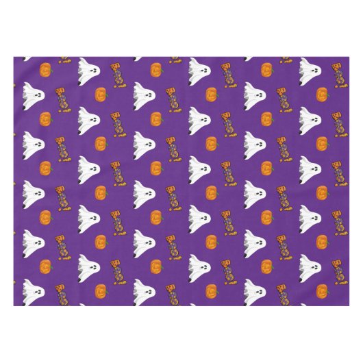 Paarse Halloween Ghost Pattern Vakantie Tafelkleed (Voorkant (Horizontaal))