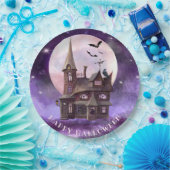 Paarse Halloween Haunch House Bats Full Moon Papieren Bordje (Feest)