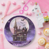 Paarse Halloween Haunch House Bats Full Moon Papieren Bordje (Feest)