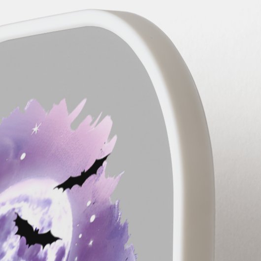 Paarse Halloween Heks op een Bezem Vleermuizen Vol Pickleball Paddle (Links Detail)