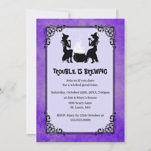 Paarse halloween-heksenprobleem is een broedpartij kaart (Voorkant)