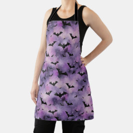 Paarse Halloween-hemel met vleermuizen - Spooky Sc Schort