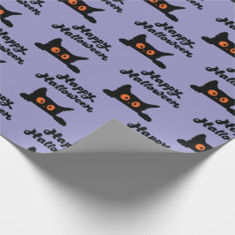 Paarse Halloween inpakpapier met zwarte katten