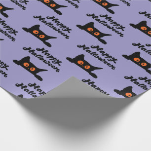 Paarse Halloween inpakpapier met zwarte katten