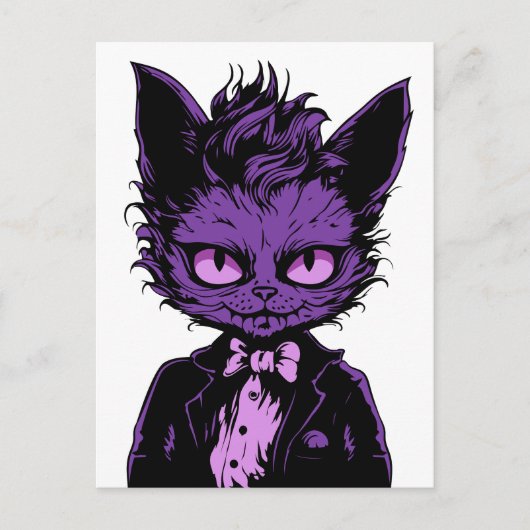 Paarse Halloween Kat Briefkaart (Voorkant)