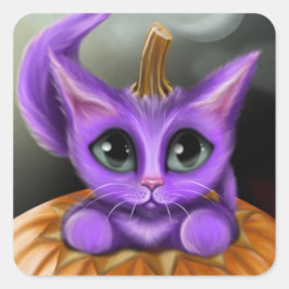 Paarse Halloween Kat Vierkante Sticker