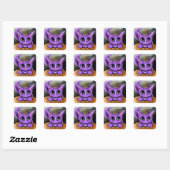 Paarse Halloween Kat Vierkante Sticker (Vel)