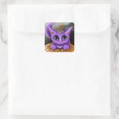 Paarse Halloween Kat Vierkante Sticker (Tas)