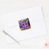 Paarse Halloween Kat Vierkante Sticker (Envelop)