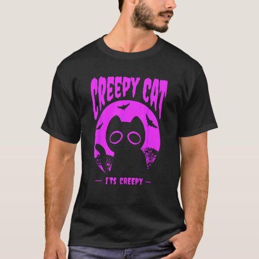Paarse Halloween Kat Vleermuizen T-shirt (Voorkant)