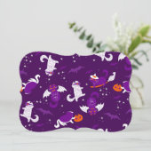 paarse halloween katten mummie vampier vleermuis h kaart (Staand voorkant)