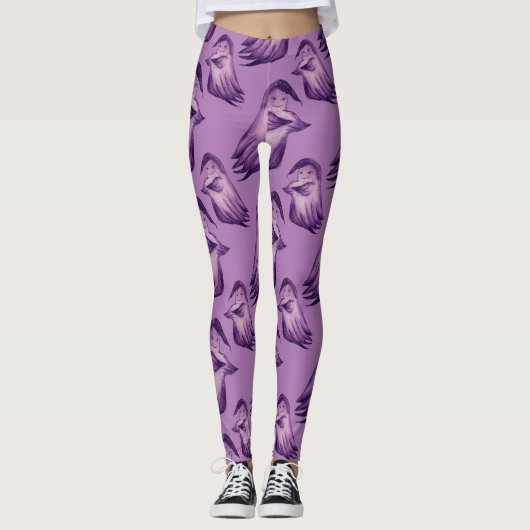 Paarse Halloween Leggings - Ghosts Goblins Pattern (Voorkant)