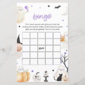 Paarse Halloween Little Boo Baby shower Bingo spel (Voorkant)