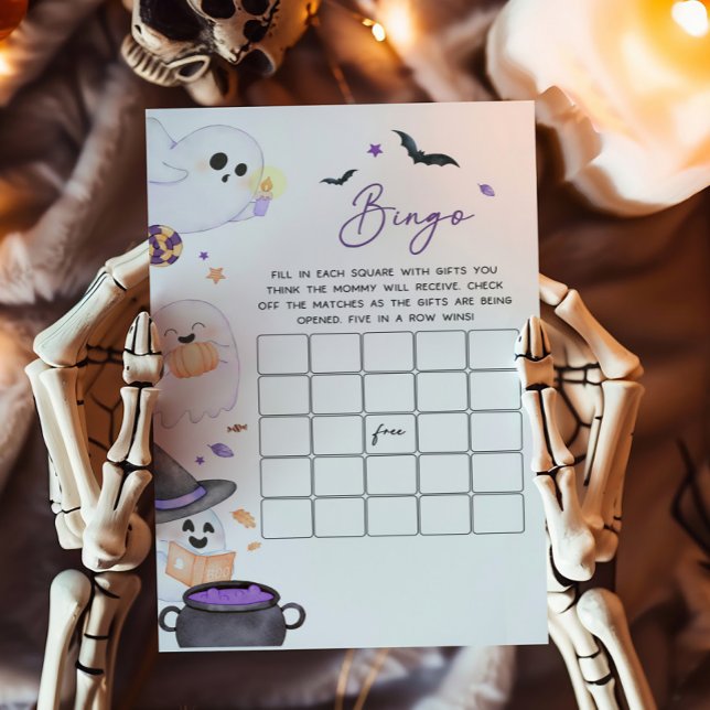 Paarse Halloween Little Boo Baby shower Bingo spel (A Little Boo Baby Shower Bingo Game
)