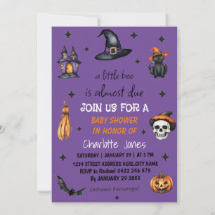 Paarse Halloween Little Boo Baby shower Kaart