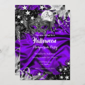 Paarse Halloween Magical Night Masquerade Party Kaart (Voorkant / Achterkant)