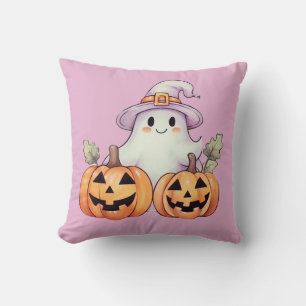 Paarse Halloween met Geest en Jack-O' Lanterns Kussen