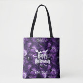 Paarse Halloween met vliegende vleermuizen en heks Tote Bag (Voorkant)