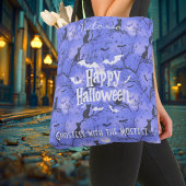 Paarse Halloween met zwarte katten en vleermuizen Tote Bag