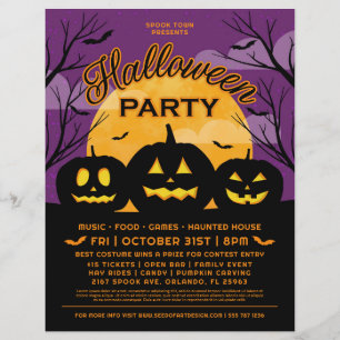 Paarse Halloween Party Black Pumpkins Event Flyer
