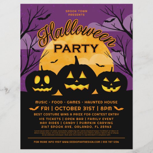 Paarse Halloween Party Black Pumpkins Event Flyer (Voorkant)