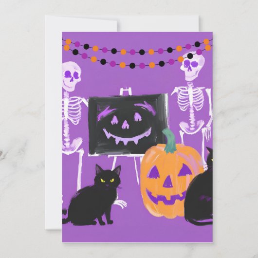 Paarse Halloween Party Uitnodiging (Achterkant)