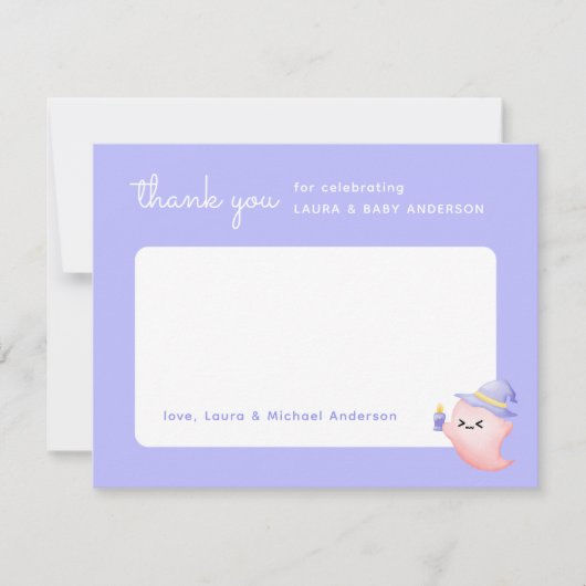 Paarse Halloween Pink Ghost-Baby shower Bedankkaart (Voorkant)