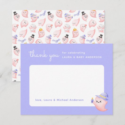 Paarse Halloween Pink Ghost-Baby shower Bedankkaart (Voorkant / Achterkant)