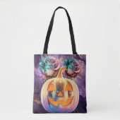 Paarse Halloween pompoen & Rozen Tote Bag (Voorkant)