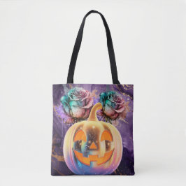 Paarse Halloween pompoen & Rozen Tote Bag
