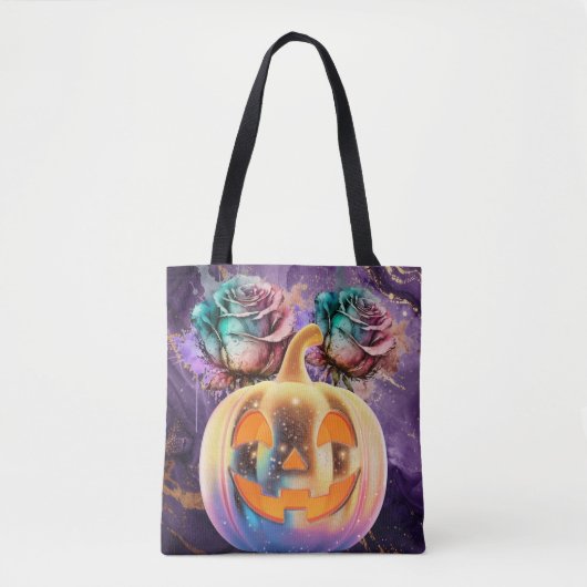 Paarse Halloween pompoen & Rozen Tote Bag (Voorkant)