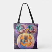 Paarse Halloween pompoen & Rozen Tote Bag (Achterkant)