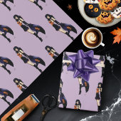 Paarse Halloween Schattigee heks Cadeaupapier
