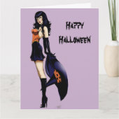Paarse Halloween Schattigee heks Kaart (Voorkant)