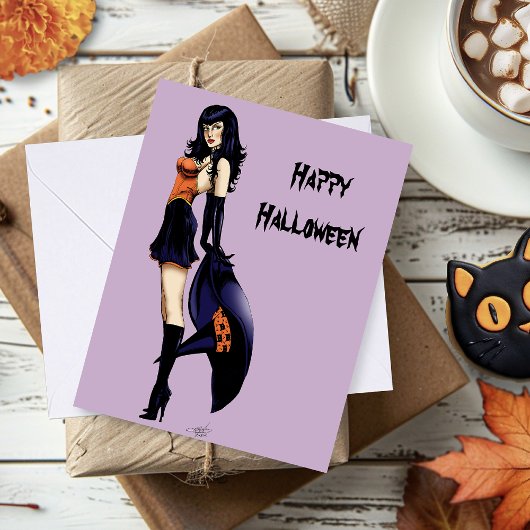 Paarse Halloween Schattigee heks Kaart
