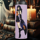 Paarse Halloween Schattigee heks Thermosbeker