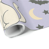 Paarse Halloween Skeletten, Heksenkatten & Pompoen Cadeaupapier (Rol Hoek)