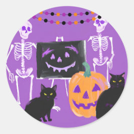Paarse Halloween-stickers Ronde Sticker