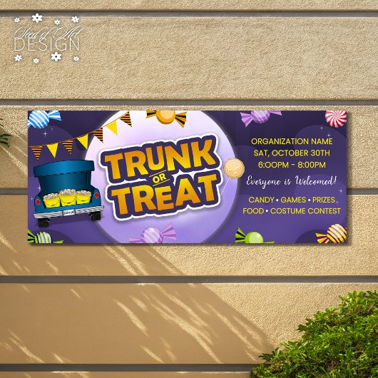 Paarse Halloween Trunk of Treat Snoep Lijst Banner