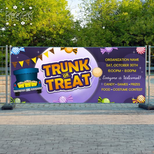 Paarse Halloween Trunk of Treat Snoep Lijst Banner