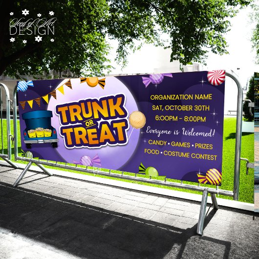 Paarse Halloween Trunk of Treat Snoep Lijst Banner