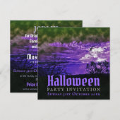 Paarse Halloween-uitnodigingen met maan en wolken Kaart (Voorkant / Achterkant)