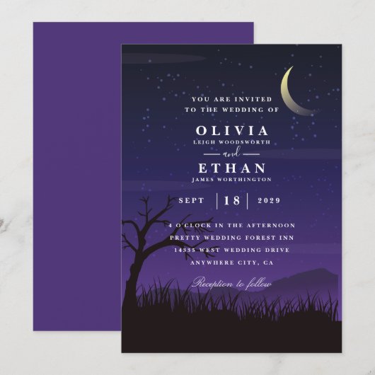 paarse Halloween Wedding Invitations Kaart (Voorkant / Achterkant)
