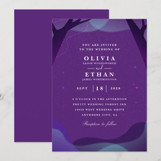 paarse Halloween Wedding Invitations Kaart (Voorkant / Achterkant)