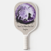 Paarse Halloween Witch Black Cat Graveyard Bats Pickleball Paddle (Voorkant)