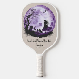 Paarse Halloween Witch Black Cat Graveyard Bats Pickleball Paddle