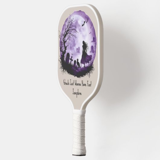 Paarse Halloween Witch Black Cat Graveyard Bats Pickleball Paddle (Links)